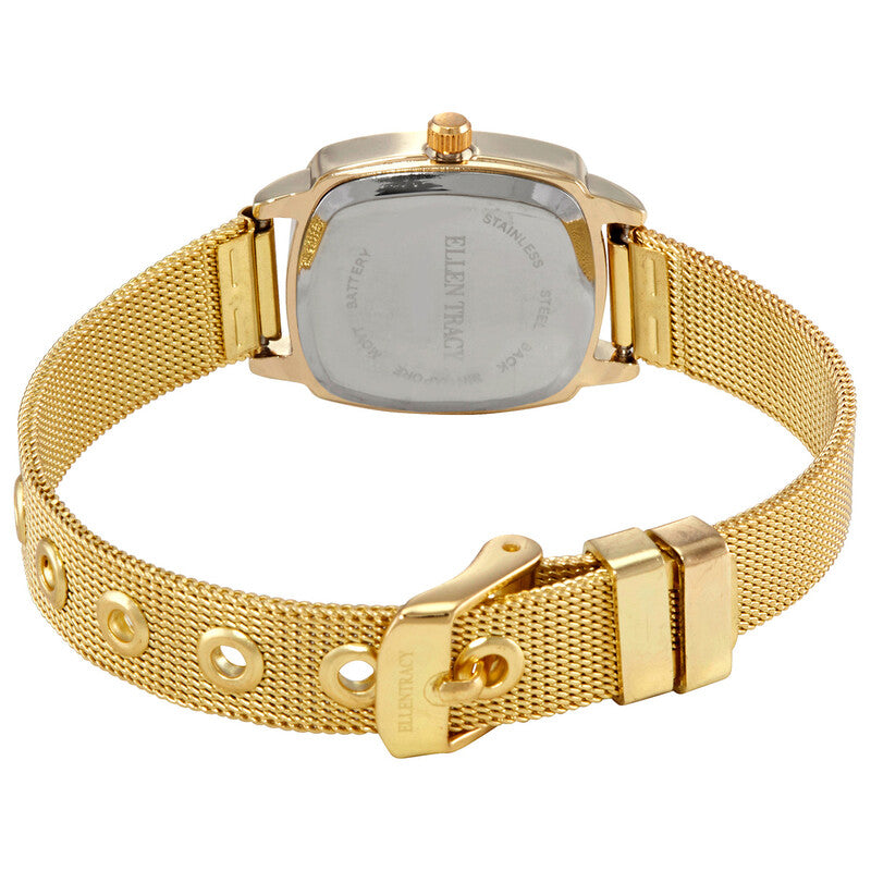 Ellen Tracy Womens Gold Tone Stainless Steel Mesh Bracelet Gold Dial Quartz Dress Watch