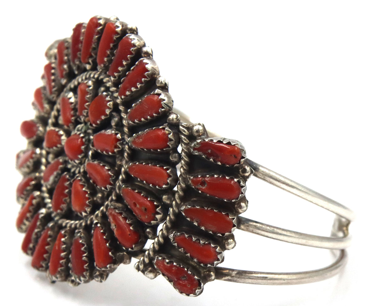 Juliana Williams 925 Sterling Silver Navajo Red Coral Cluster Cuff Bracelet