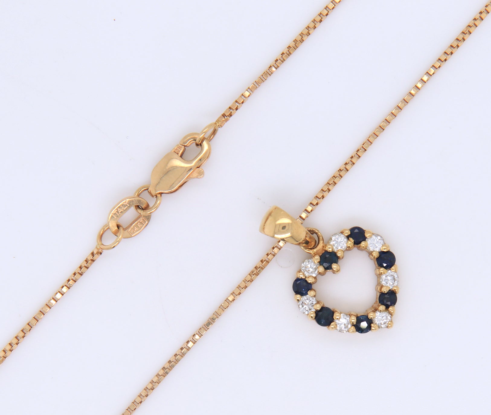 Charming 14KT Yellow Gold Sapphire and Diamond Heart Shaped Pendant on Chain