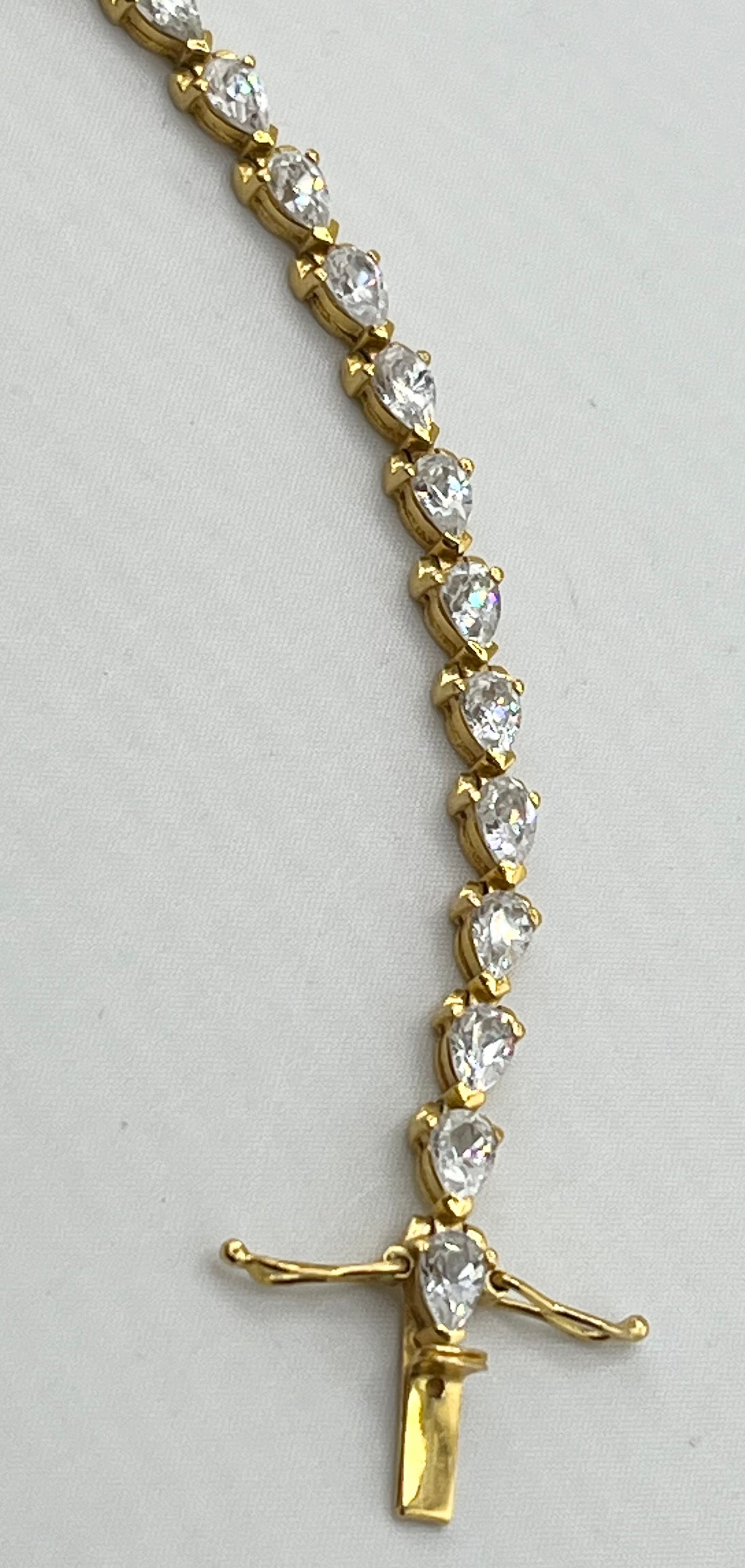 925 Gold Tone Sterling Silver Pear Shaped CZ Tennis Bracelet
