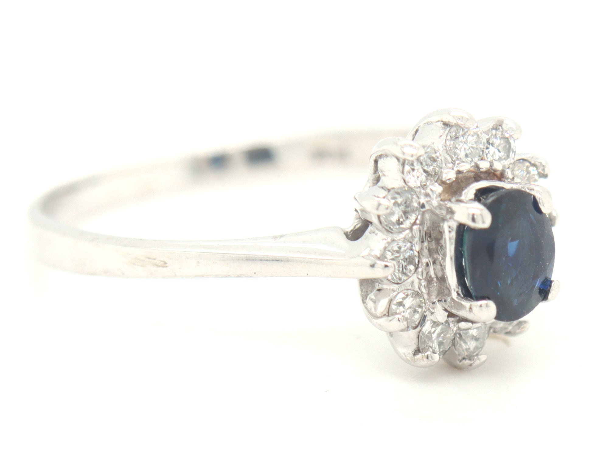 14kt White gold sapphire and diamond halo ring