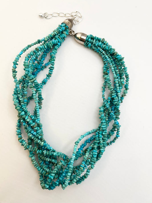 925 Sterling Silver Vintage DTR Jay King Nuggets Natural Turquoise Multi Strands Necklace