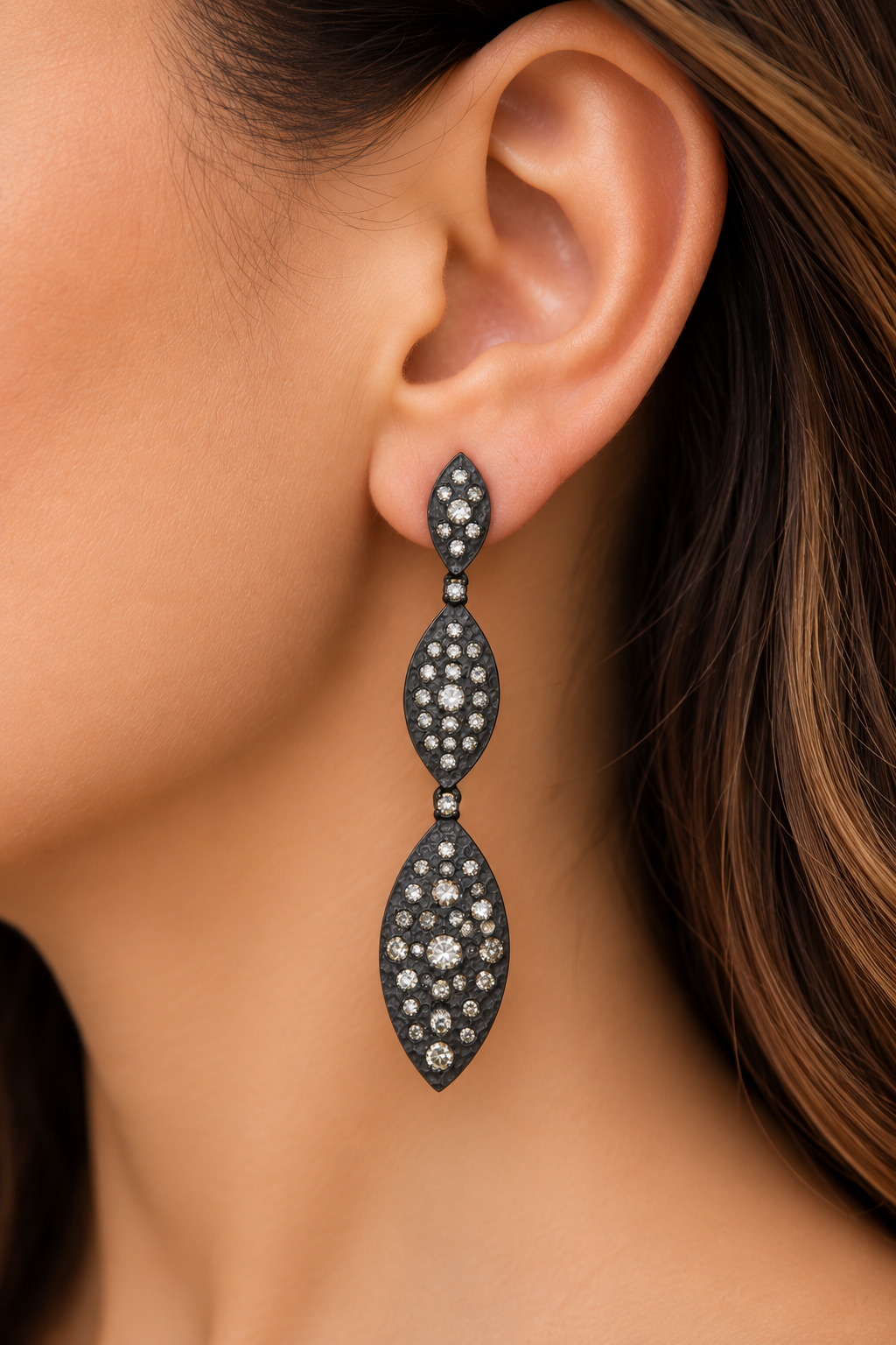 Gorgeous Oxidized Sterling Silver Earrings with Diamonds