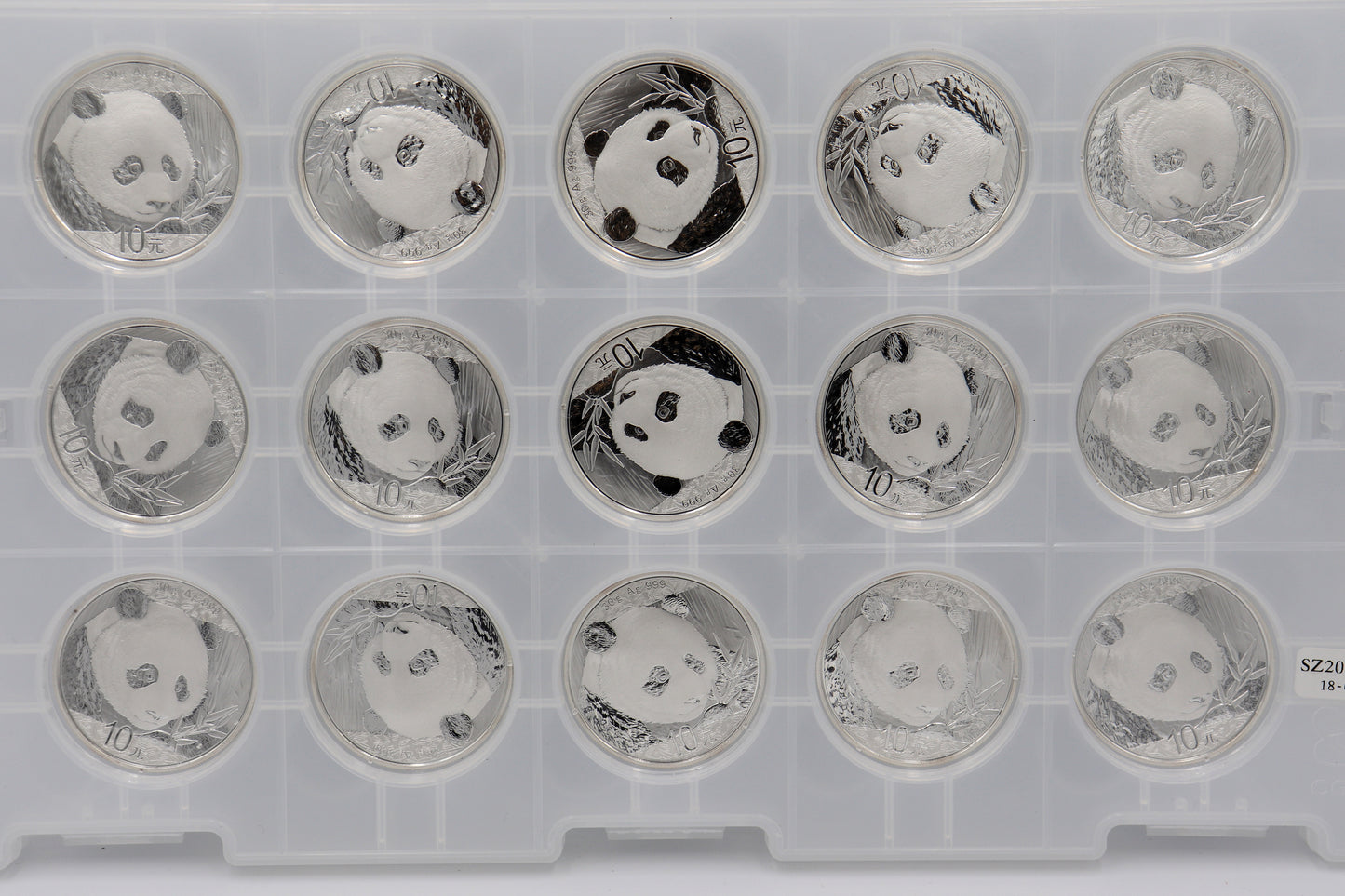 2018 10 Yuan China 30 Grams Silver Panda in Mint Plastic Lot of 15
