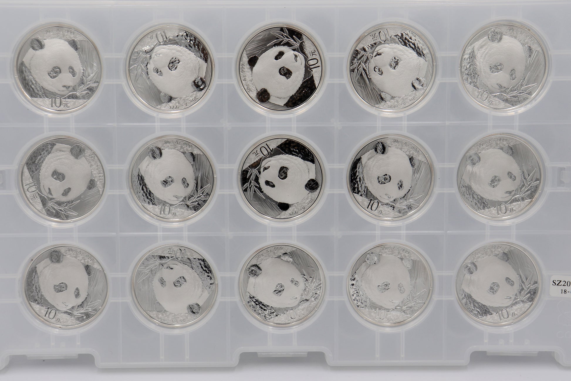 2018 10 Yuan China 30 Grams Silver Panda in Mint Plastic Lot of 15