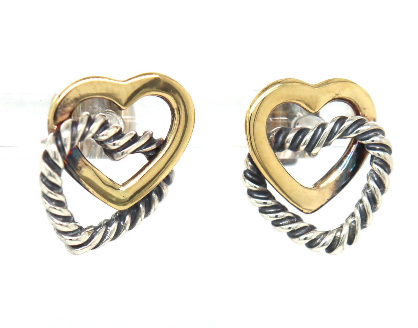David Yurman 2 tone double heart stud earrings