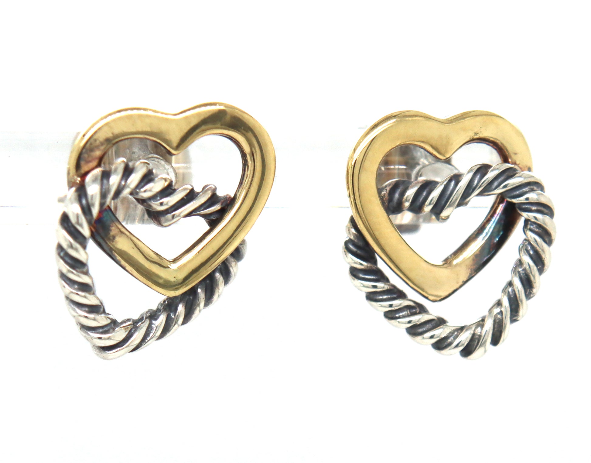 David Yurman 2 tone double heart stud earrings
