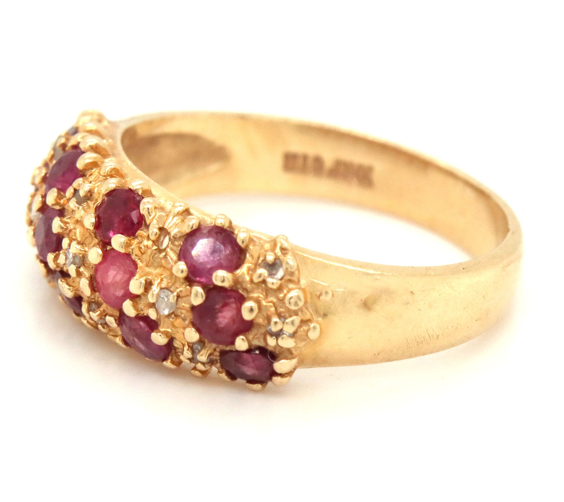 10kt Yellow gold ruby and diamond dome ring