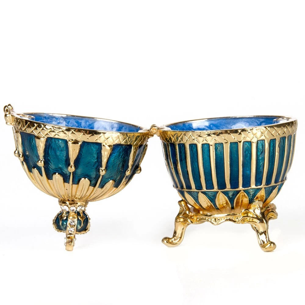 3.5" Crowned Fabergé Egg Replica Jewelry Box – Blue Enamel & Crystal