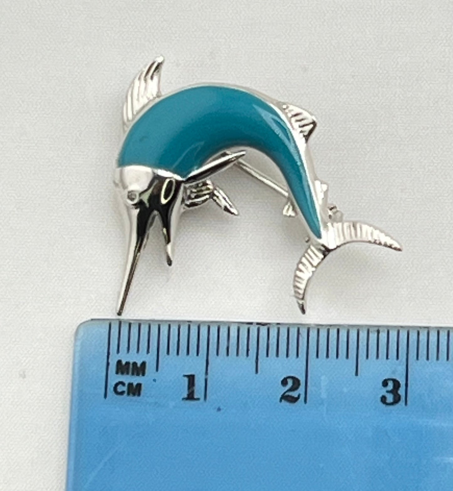 14KT White Gold Le Vian Blue Enamel Sworfish Brooch