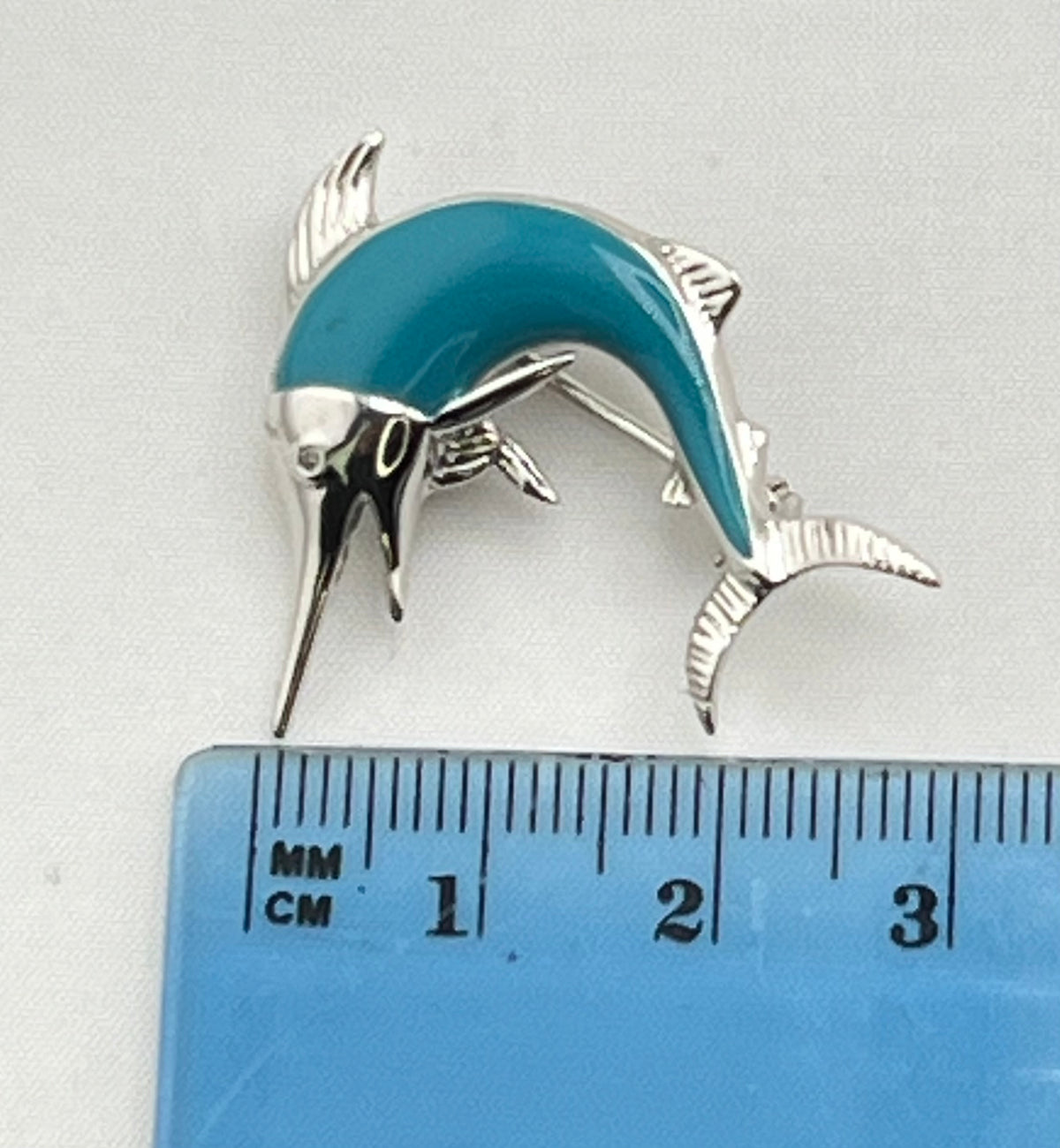 14KT White Gold Le Vian Blue Enamel Sworfish Brooch