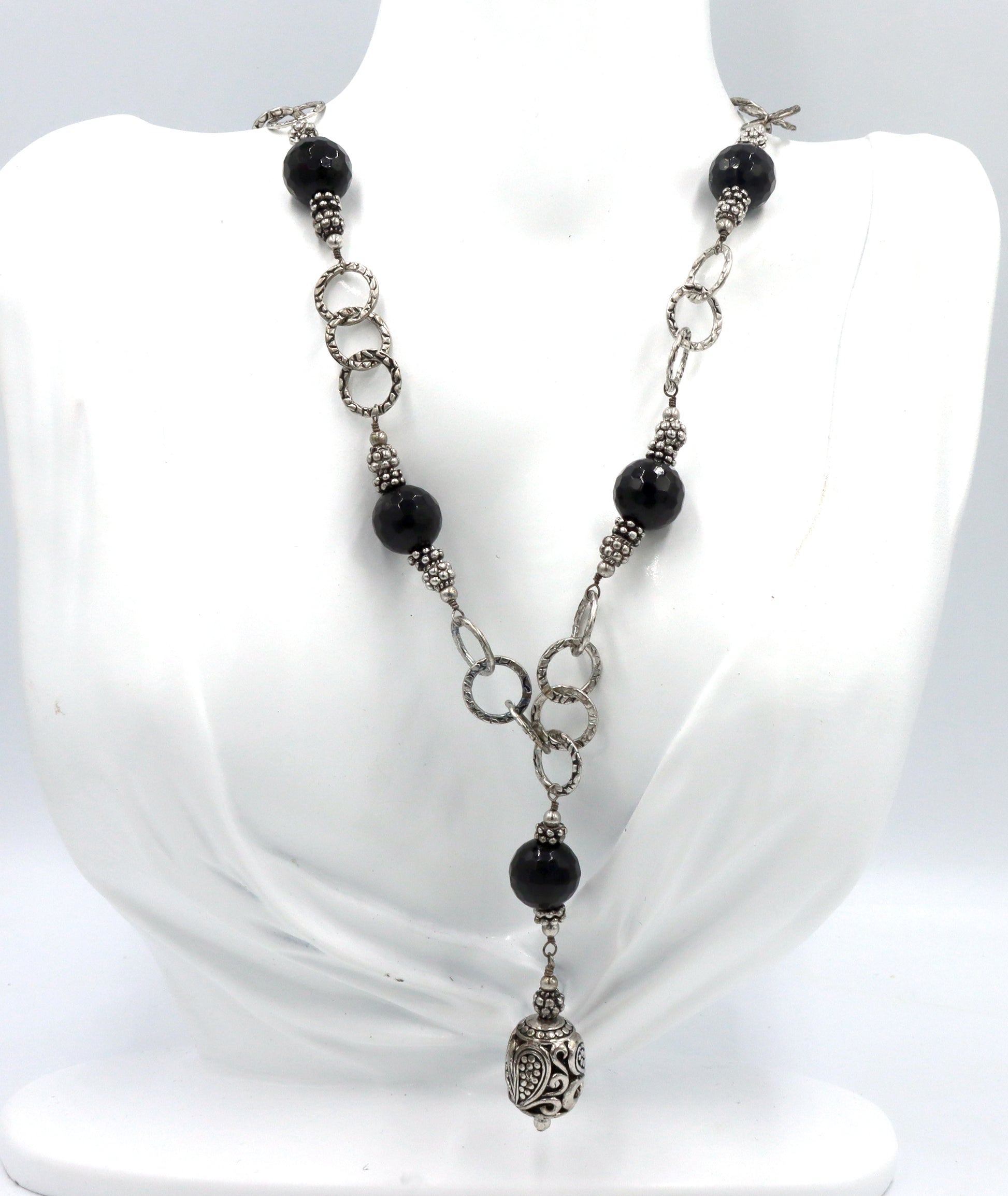 925 Sterling silver black onyx lariat necklace