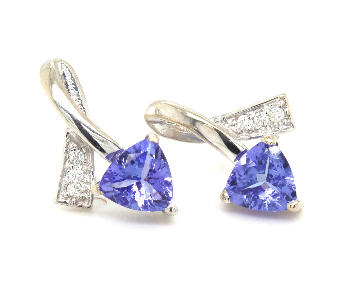 14kt White gold Trillion tanzanite and diamond stud earrings