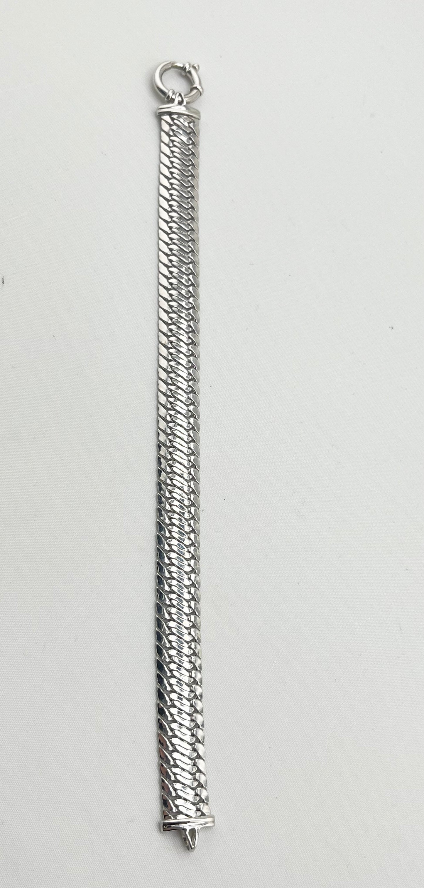 Italian 14KT White Gold 10MM Flattened Curb Cuban Chain Bracelet