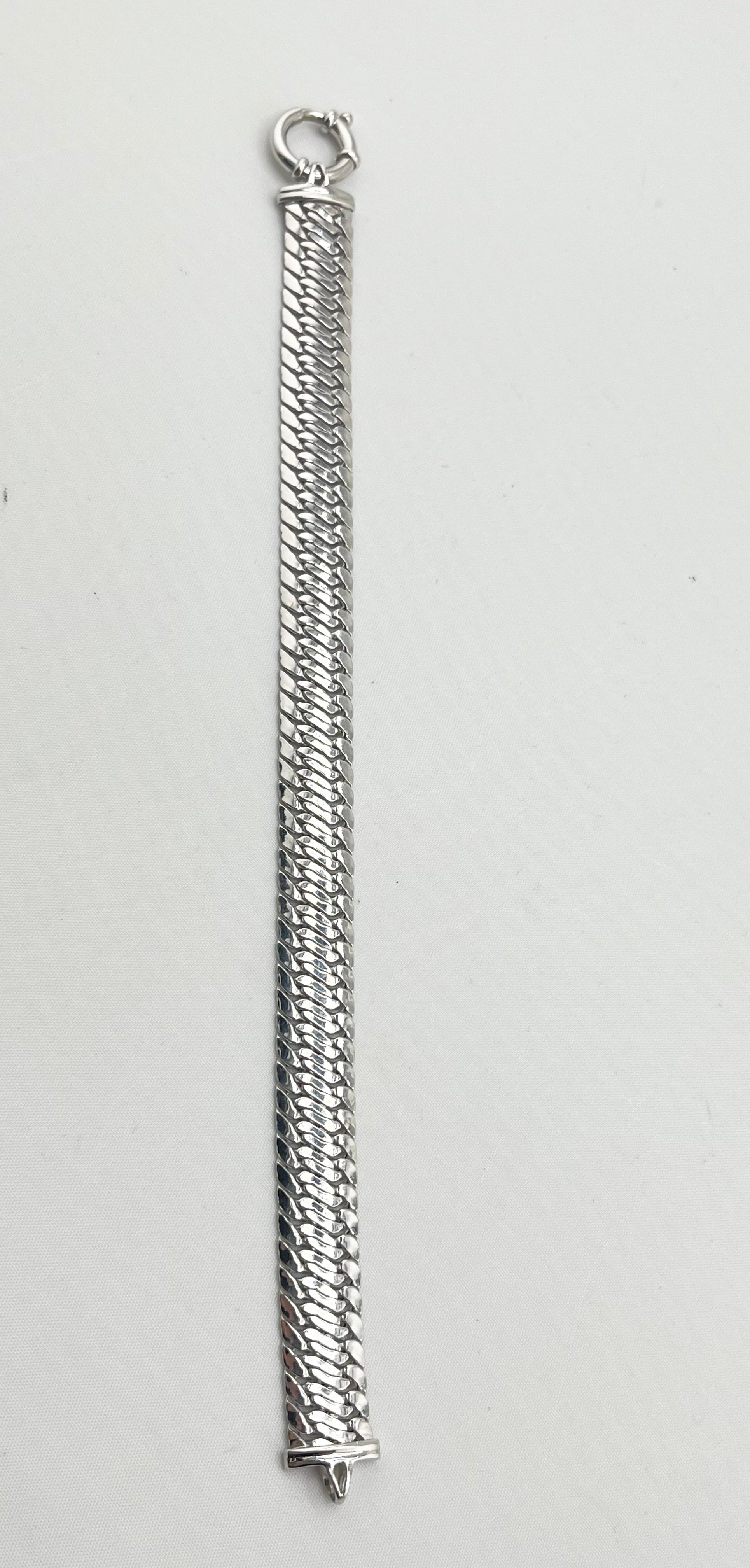Italian 14KT White Gold 10MM Flattened Curb Cuban Chain Bracelet