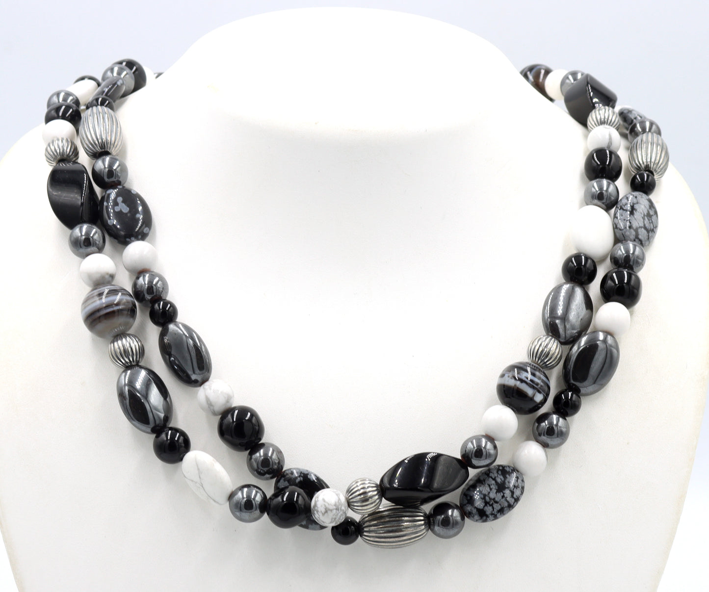 Double row Hematite and black onyx necklace