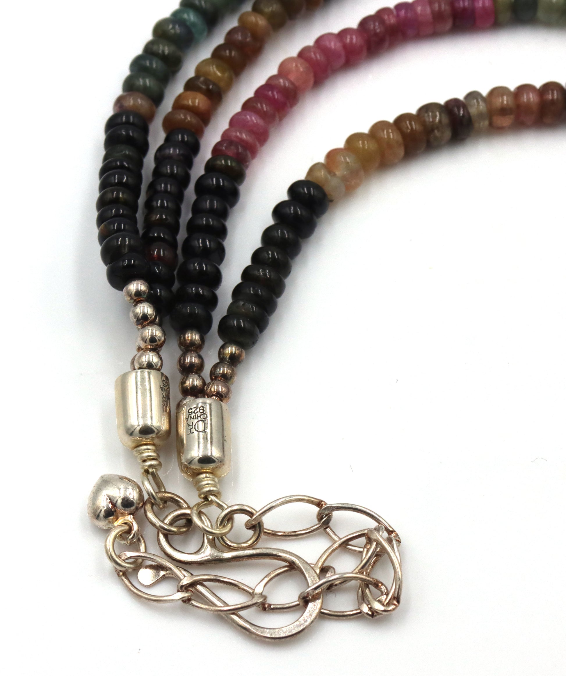 2 Row multi color gemstone necklace with sterling silver clasp