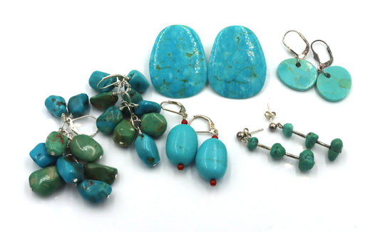 5 pairs of vintage 925 sterling silver turquoise earrings