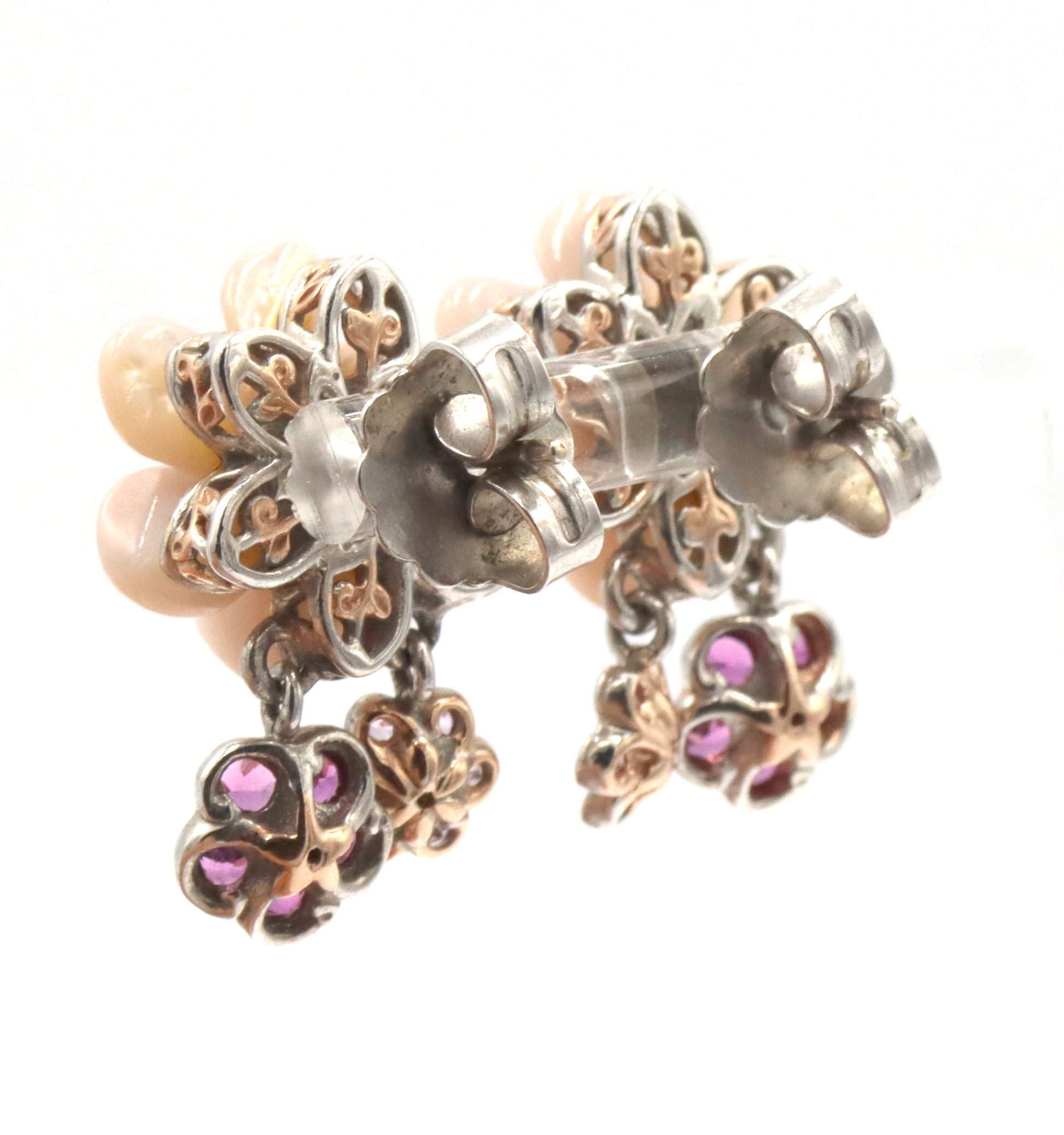 925 Sterling Silver Pink Mother Of Pearl Bracelet And Earrings Set