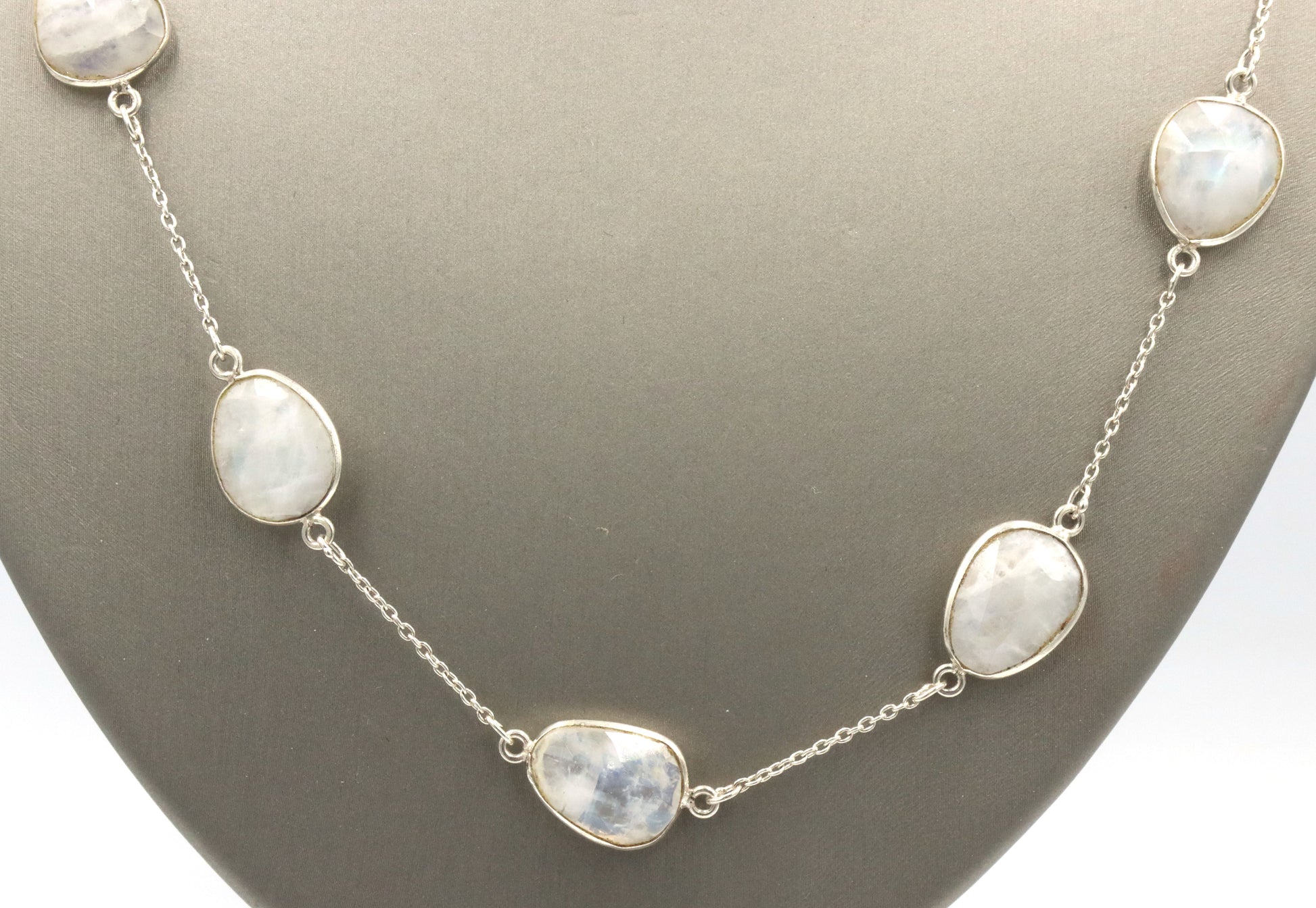 925 Sterling silver Moonstone station necklace