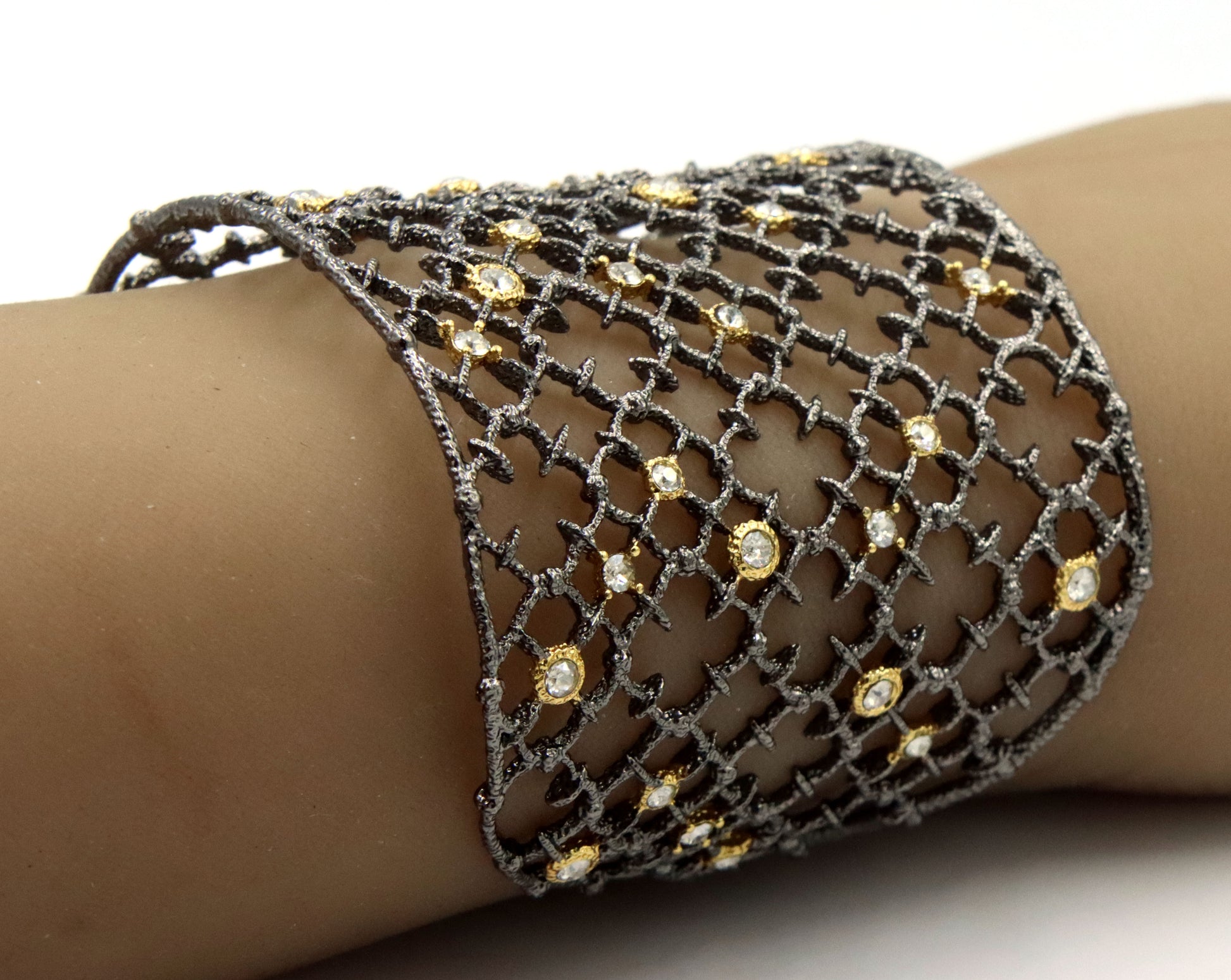 Alexis Bittar plated crystal wide cuff bangle