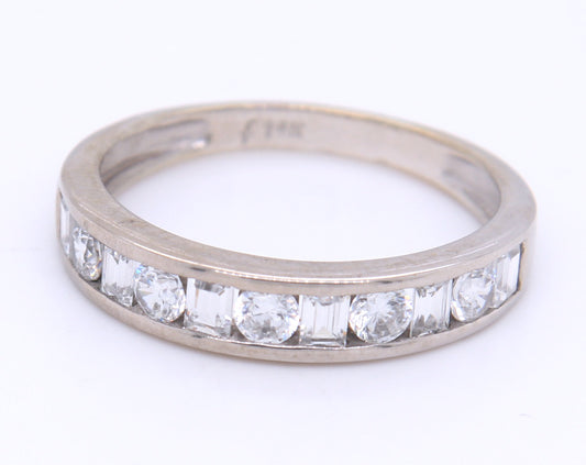 Dazzling 14KT White Gold Round and Baguette Cubic Zirconia Band
