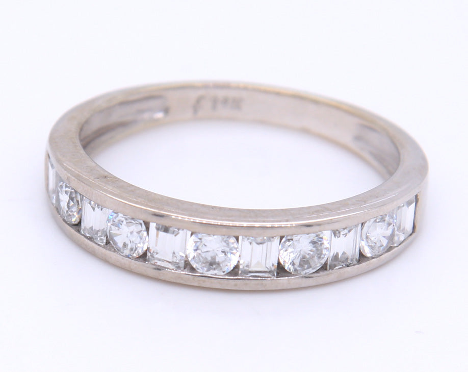 Dazzling 14KT White Gold Round and Baguette Cubic Zirconia Band