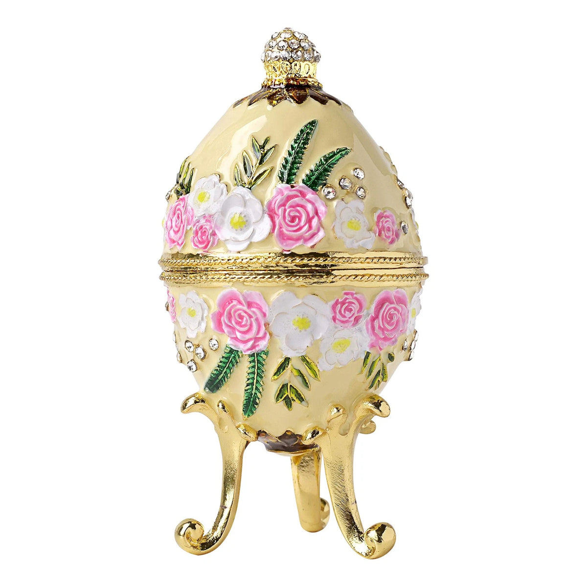 Hand-Painted Vintage-Style Fabergé Egg Trinket Box with Rich Enamel & Sparkling Rhinestones – 4”
