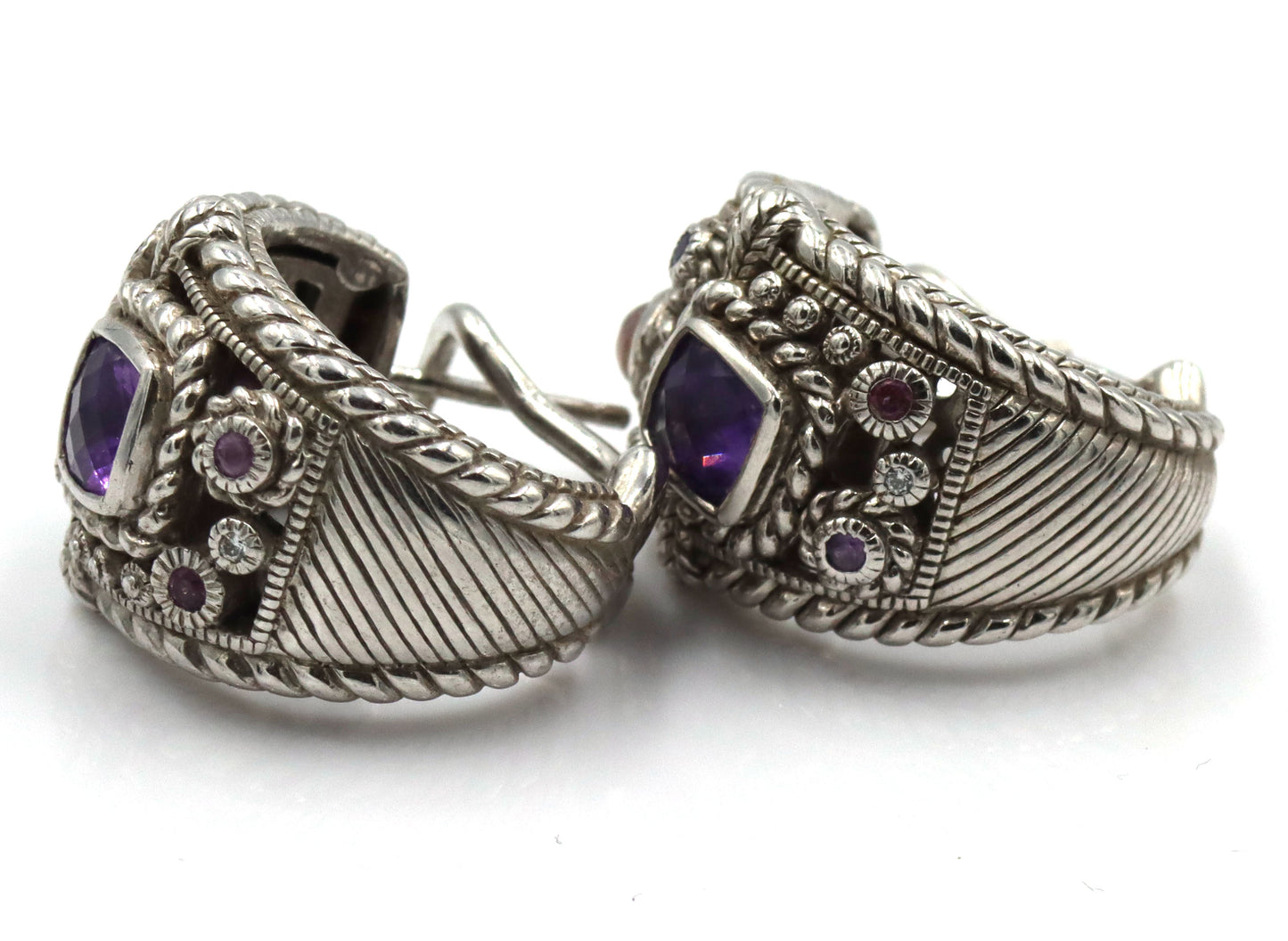 Judith Ripka 925 Silver Silver Amerthyst , Moonstone Earrings