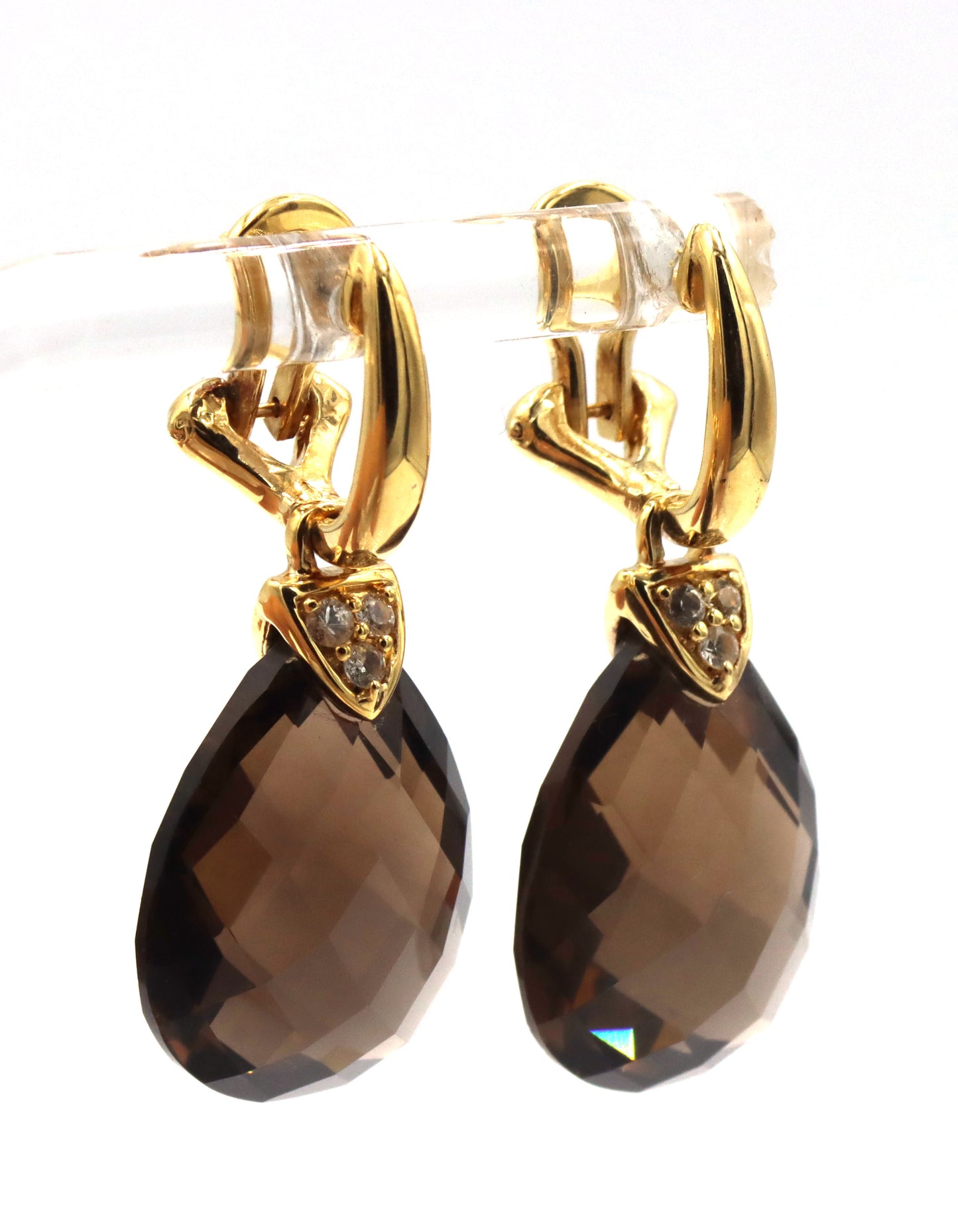 Set of 925 sterling silver smokey quartz dangle earrings and matching ring