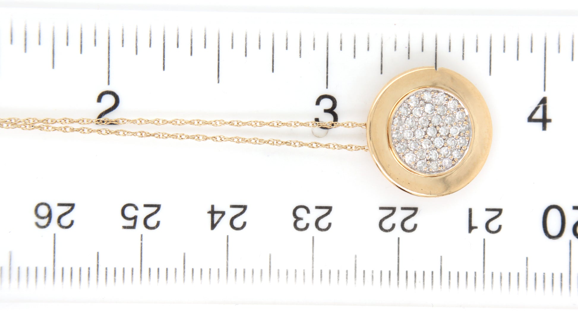 14kt Yellow gold pave diamond disk pendant on chain necklace