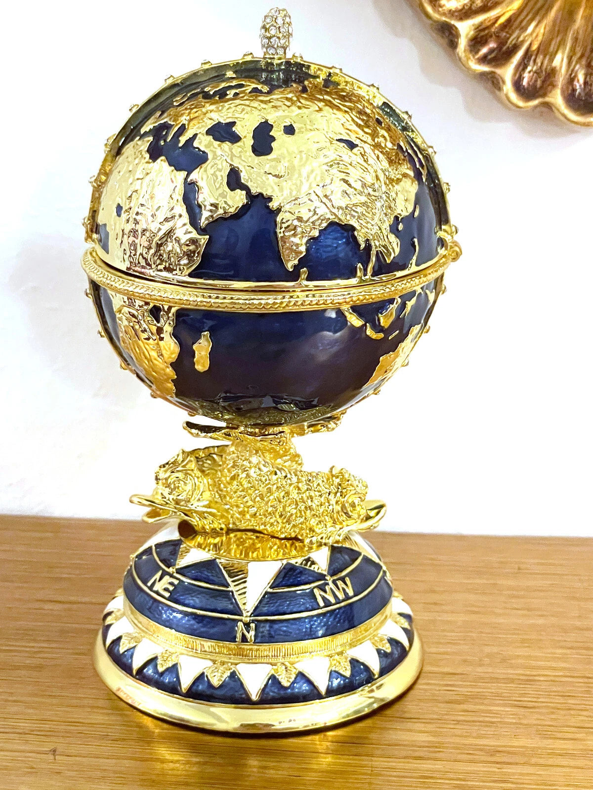 Handcrafted Sapphire & Gold Egg Trinket Box – Symbol of Good Luck and Prosperity