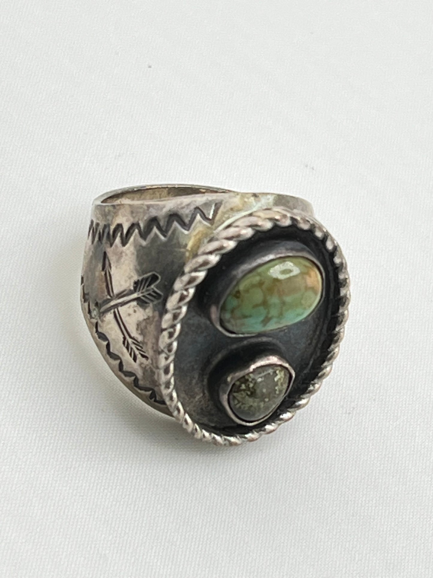 925 Sterling Vintage Natural Turquoise Silver Vintage Native American Featuring Crossed Arrows Stamp