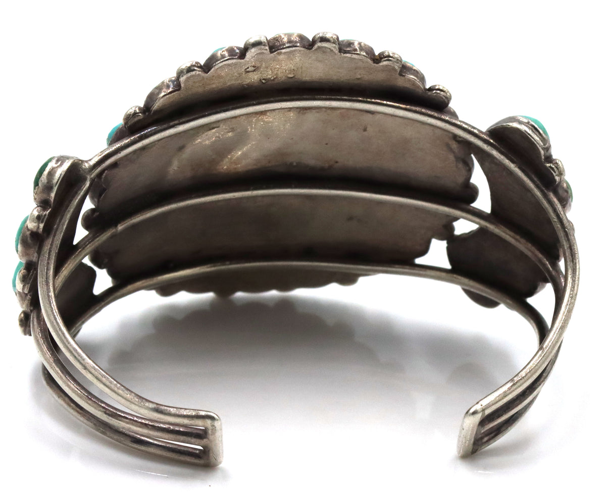 925 Sterling Silver Vintage Natiove American Natrural Turquoise Cluster Cuff Bracelet Featuring a La