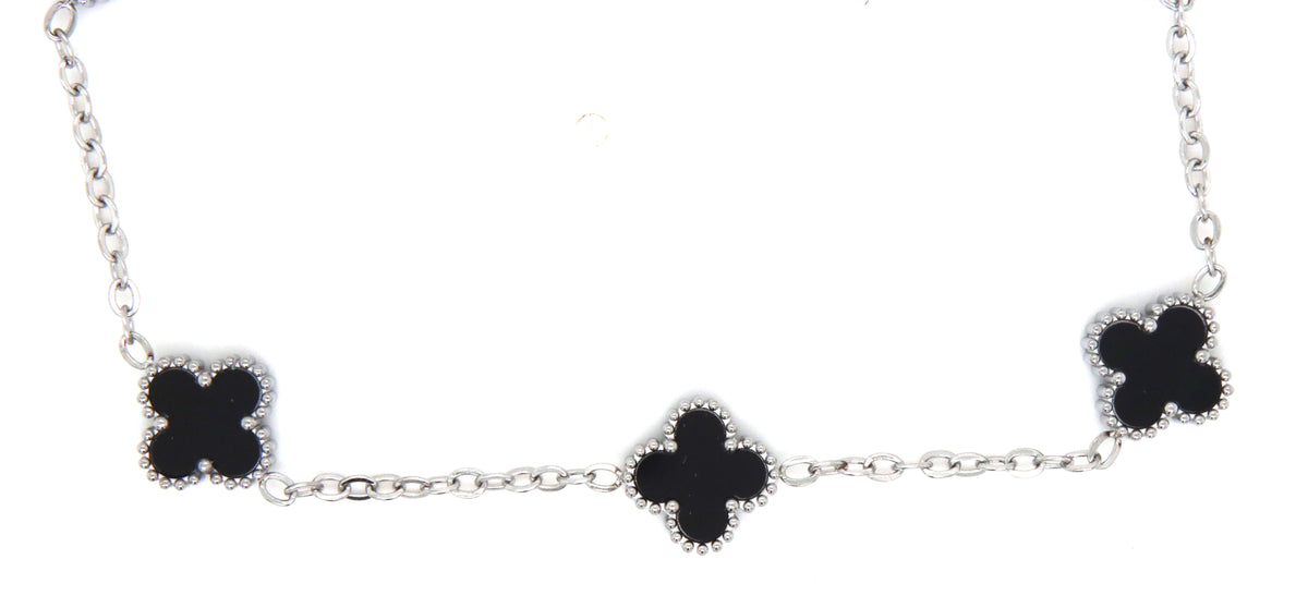 Stainless steel black stone clover bracelet