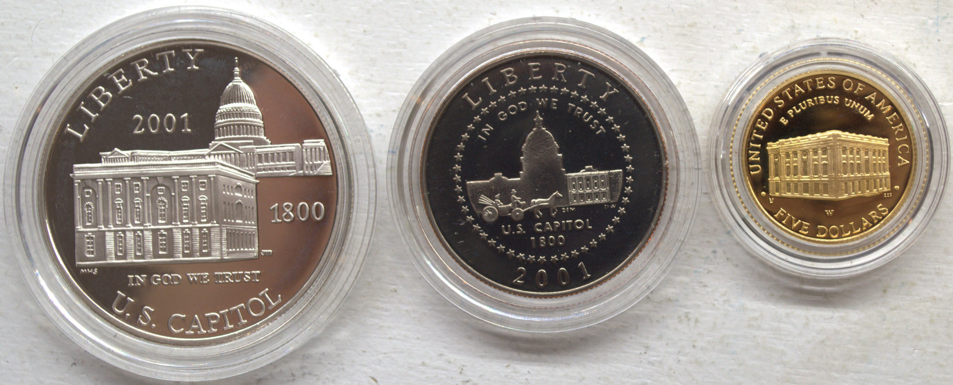 2001 U. S. Capital Visitor Center Commemorative Coin Program United States of America Mint Set of 3 
