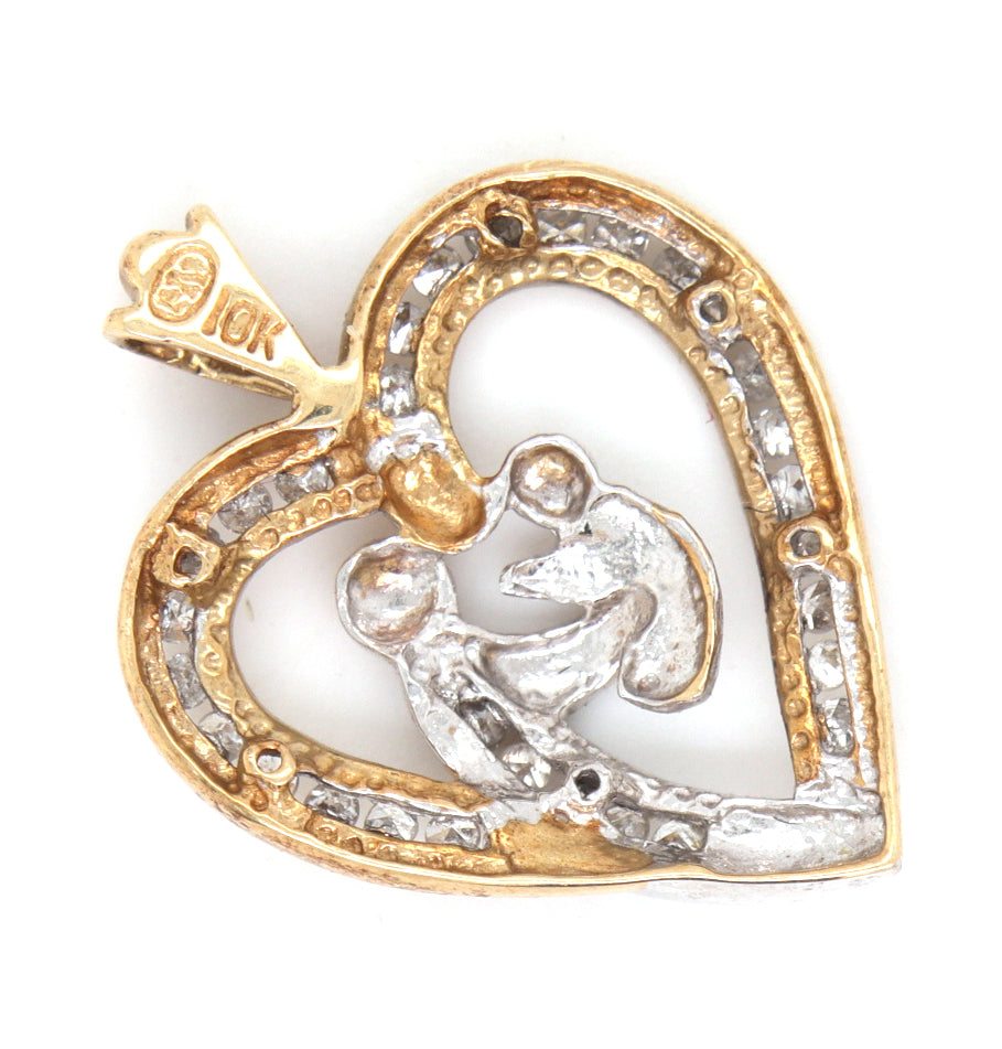 10kt Yellow gold heart shaped mother and baby pendant