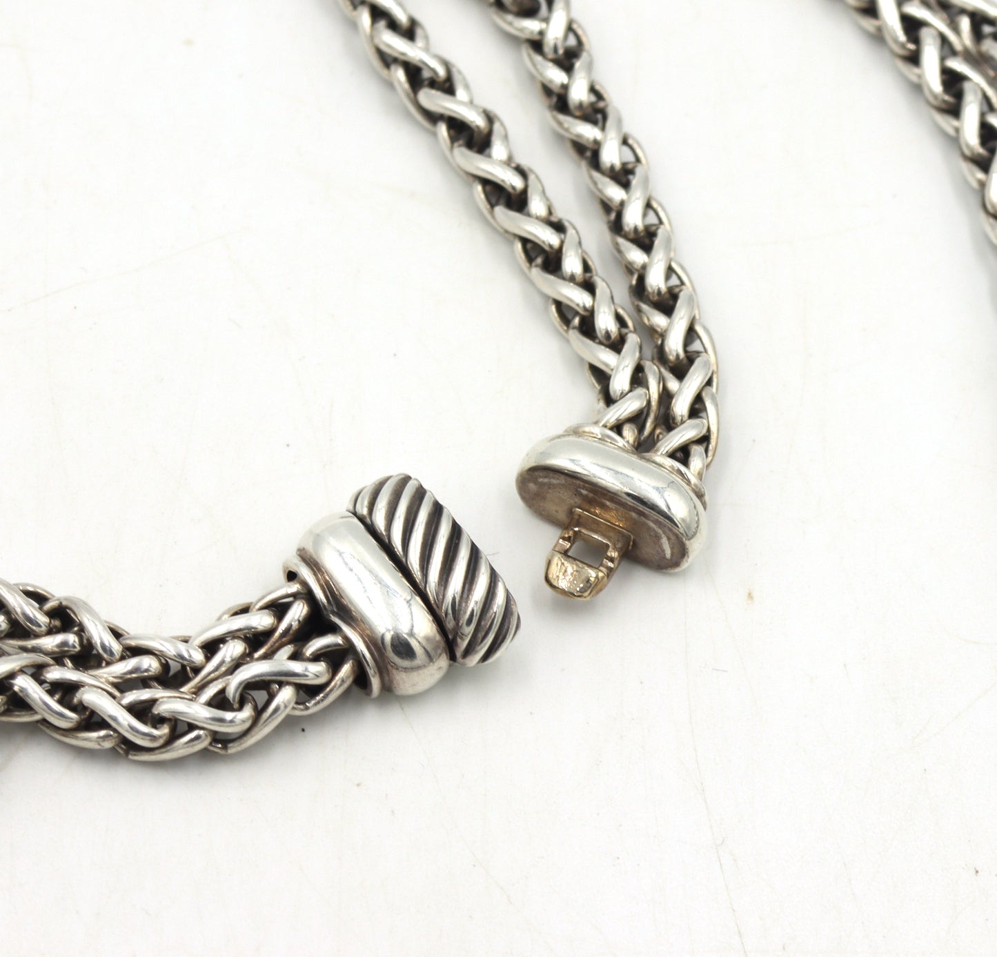 David Yurman double wheat chain necklace with circle pendant