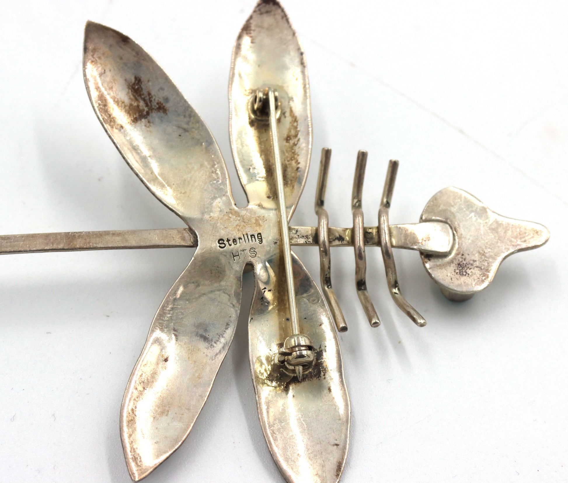 Vintage 925 sterling silver signed dragonfly brooch