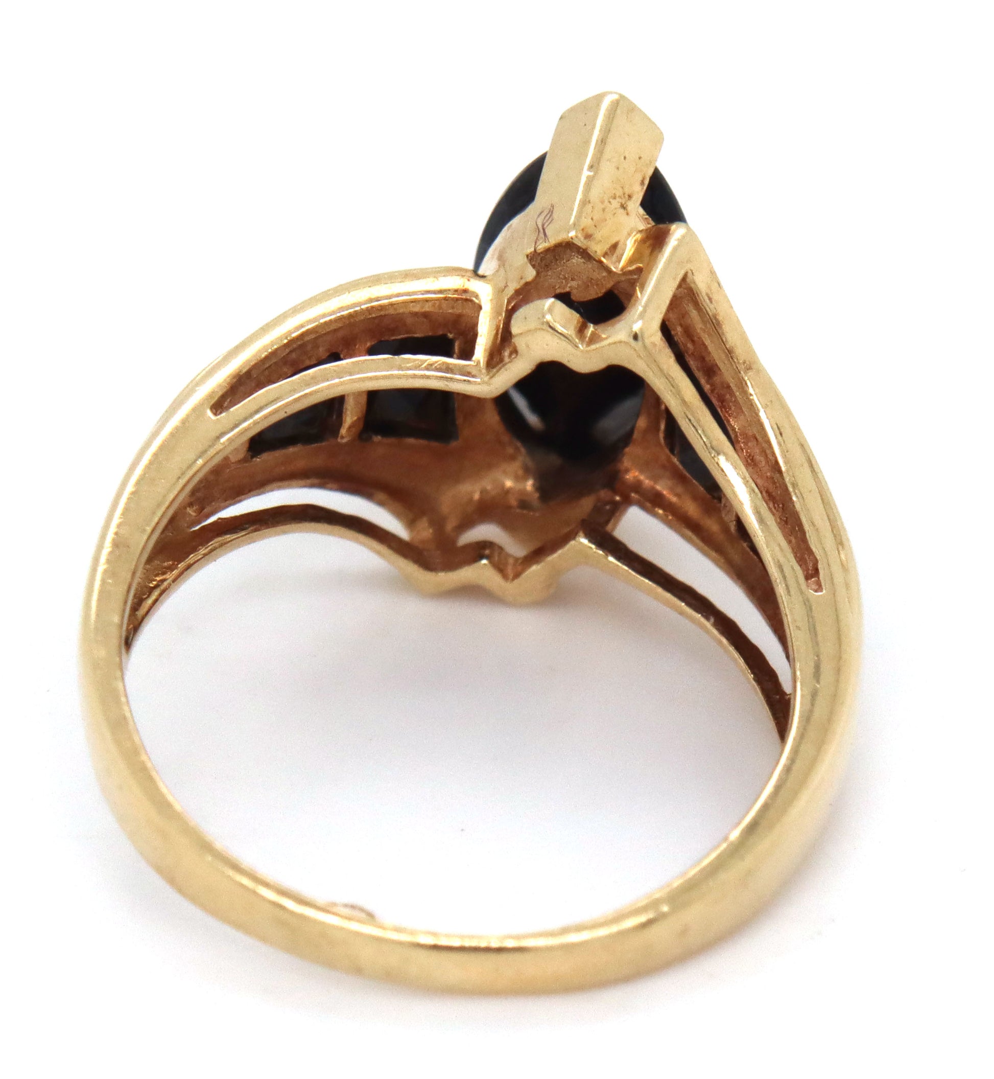 14kt Yellow gold marquise and baguette black onyx ring