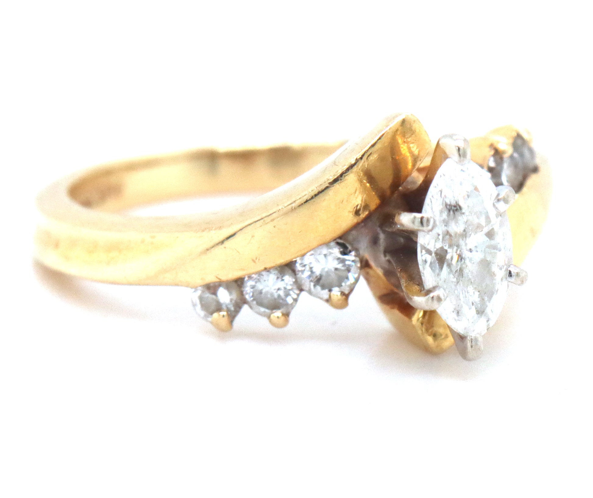 14kt Yellow gold marquise diamond ring