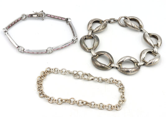 Group lot of 3 Vintage 925 sterling silver bracelets