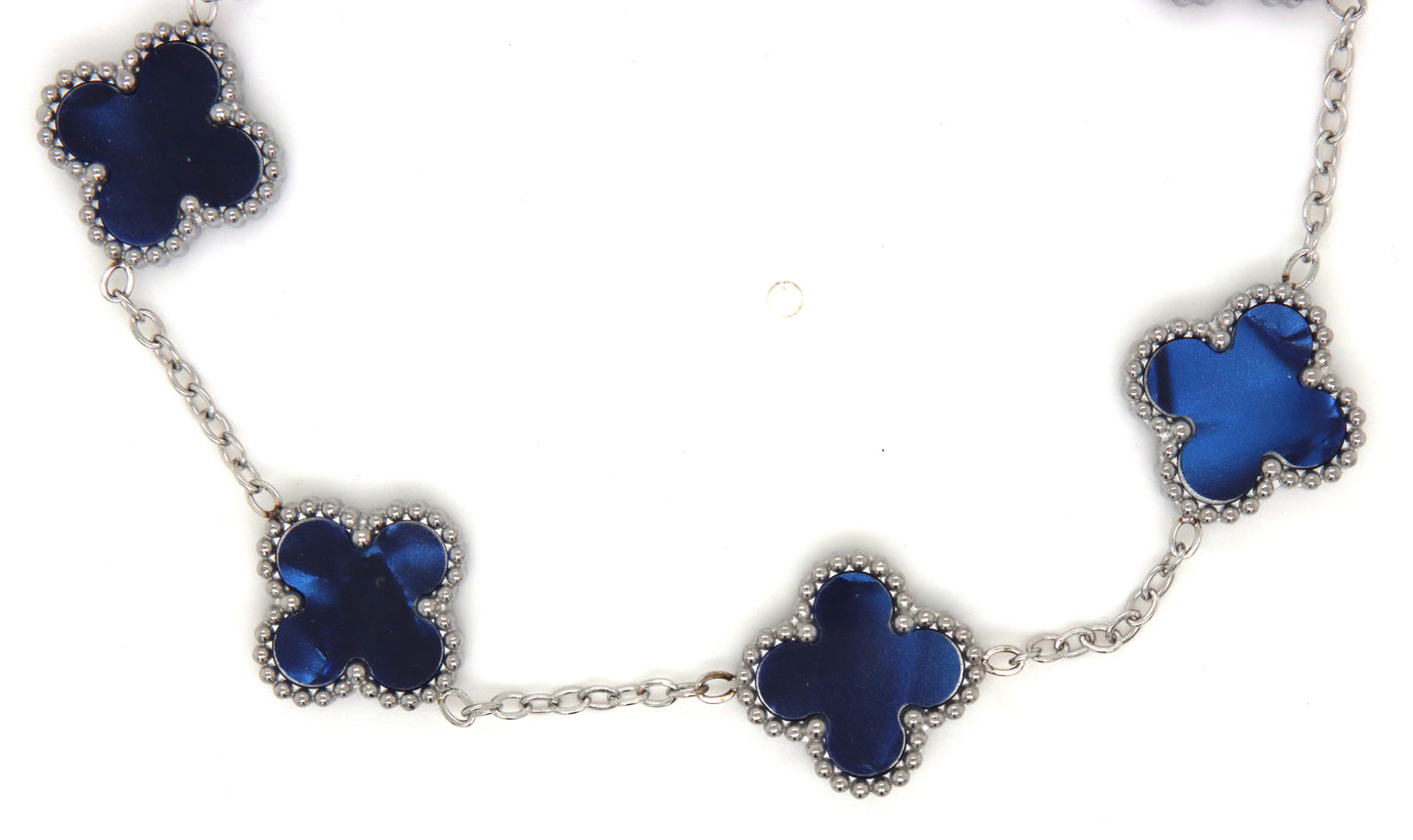 Stainless steel blue glass 5 clover bracelet