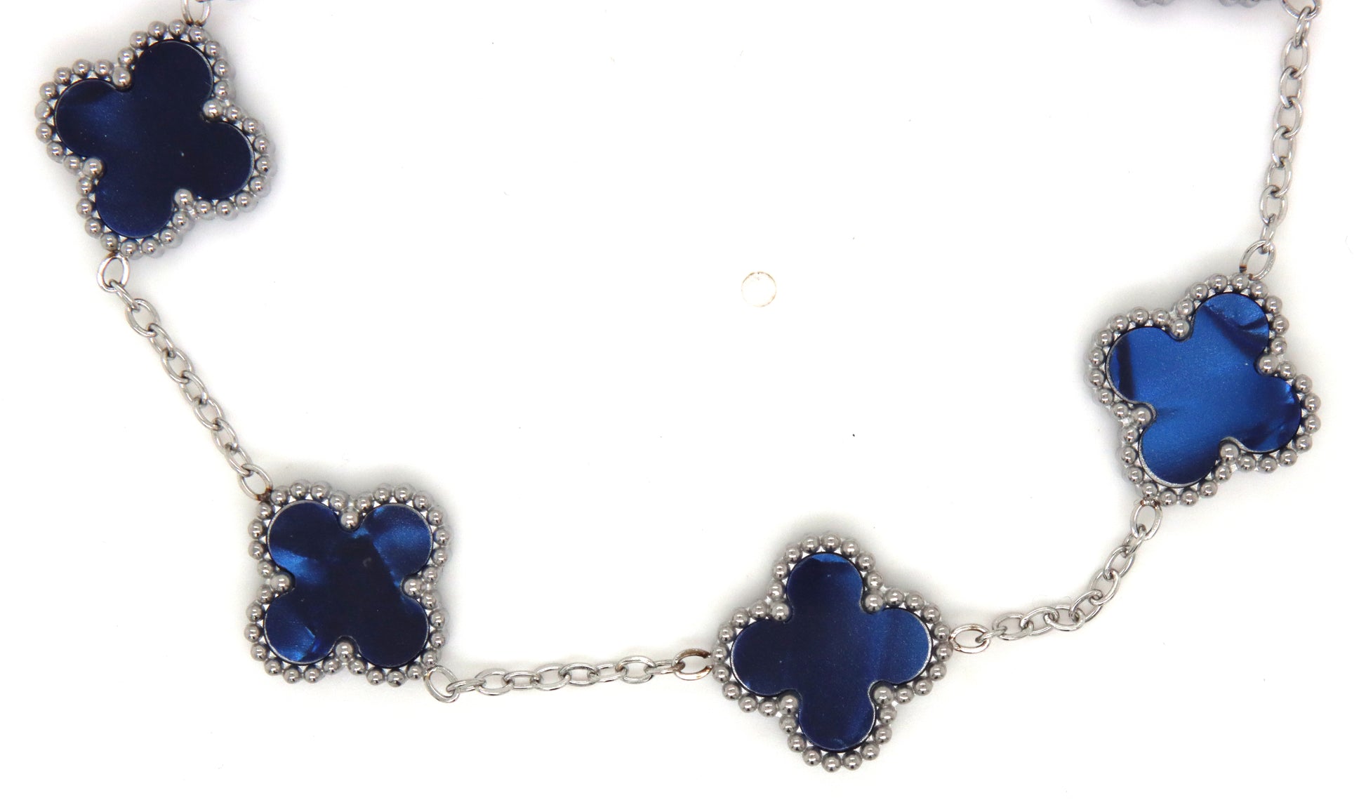 Stainless steel blue glass 5 clover bracelet