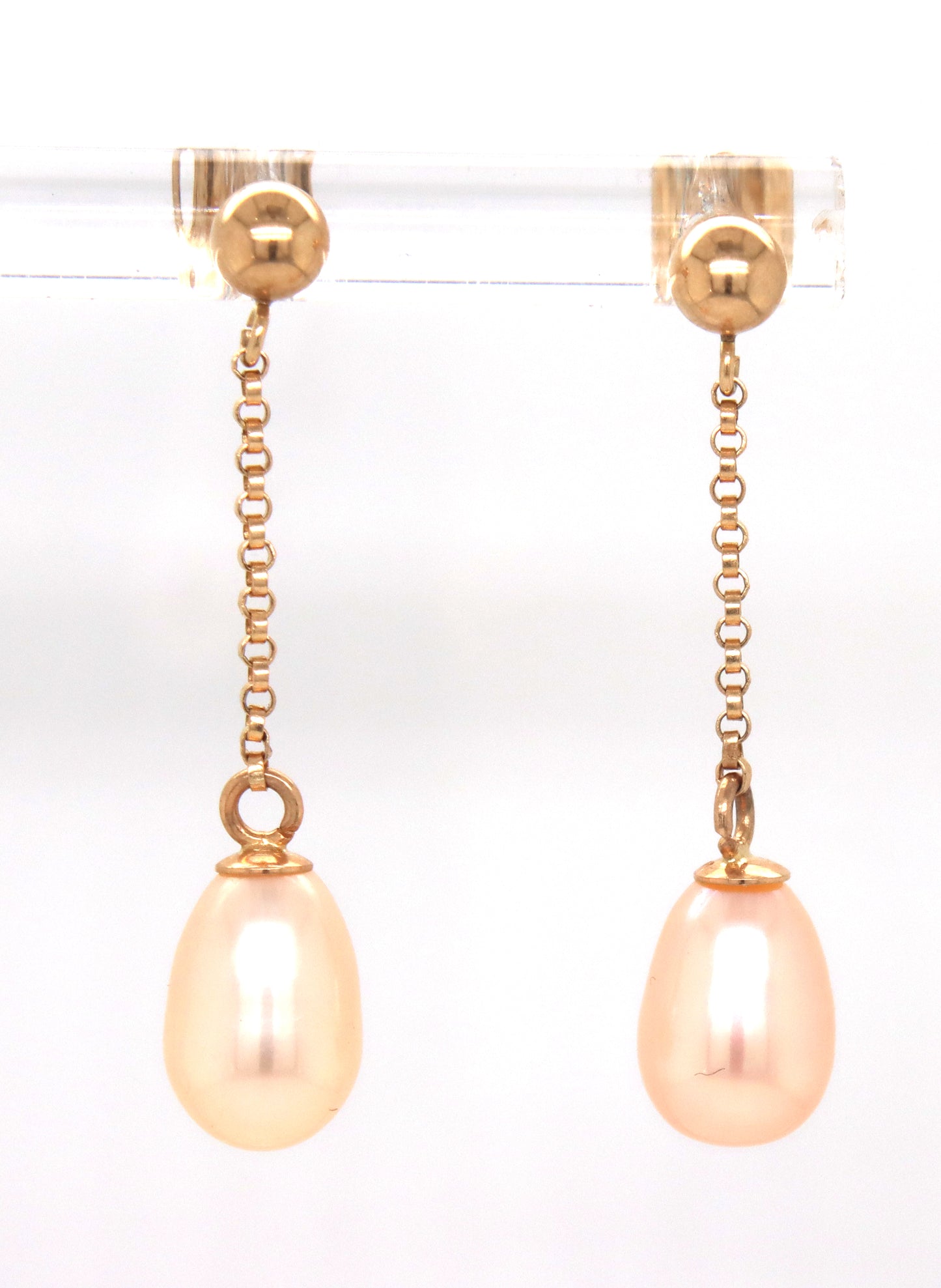 14kt Yellow gold pinkish pearl dangle earrings
