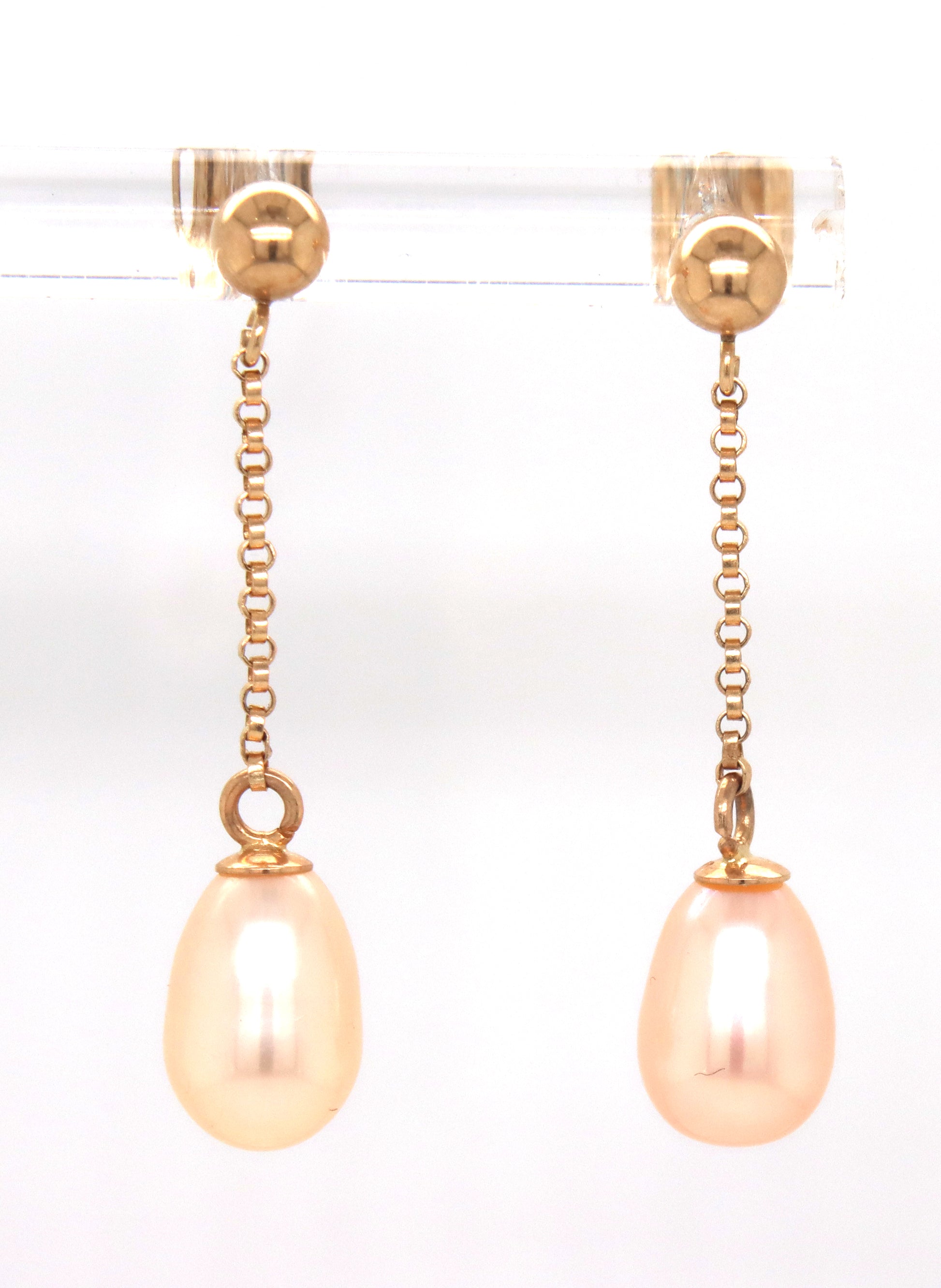 14kt Yellow gold pinkish pearl dangle earrings