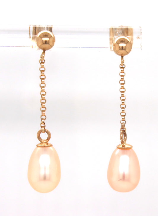 14kt Yellow gold pinkish pearl dangle earrings