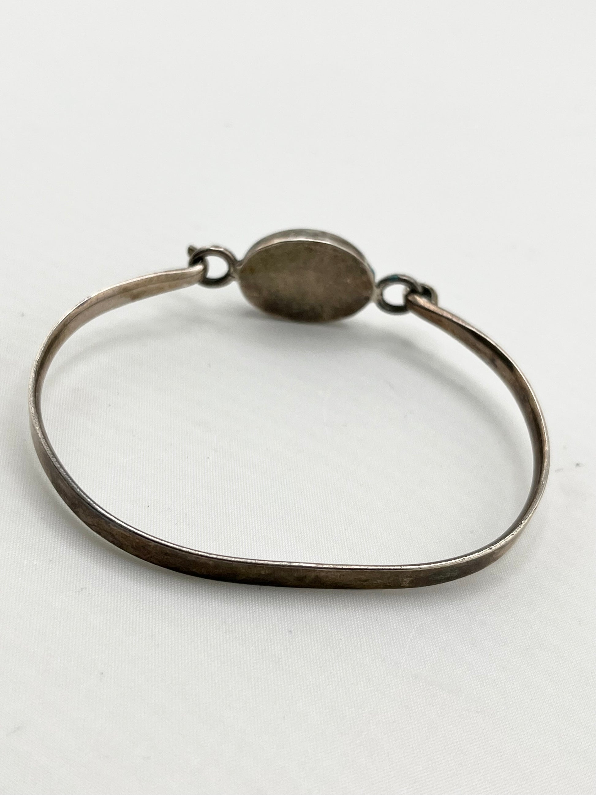 925 Sterling Silver Mexico Navajo-Style Handmade Natural Turquoise Center Cuff Bracelet
