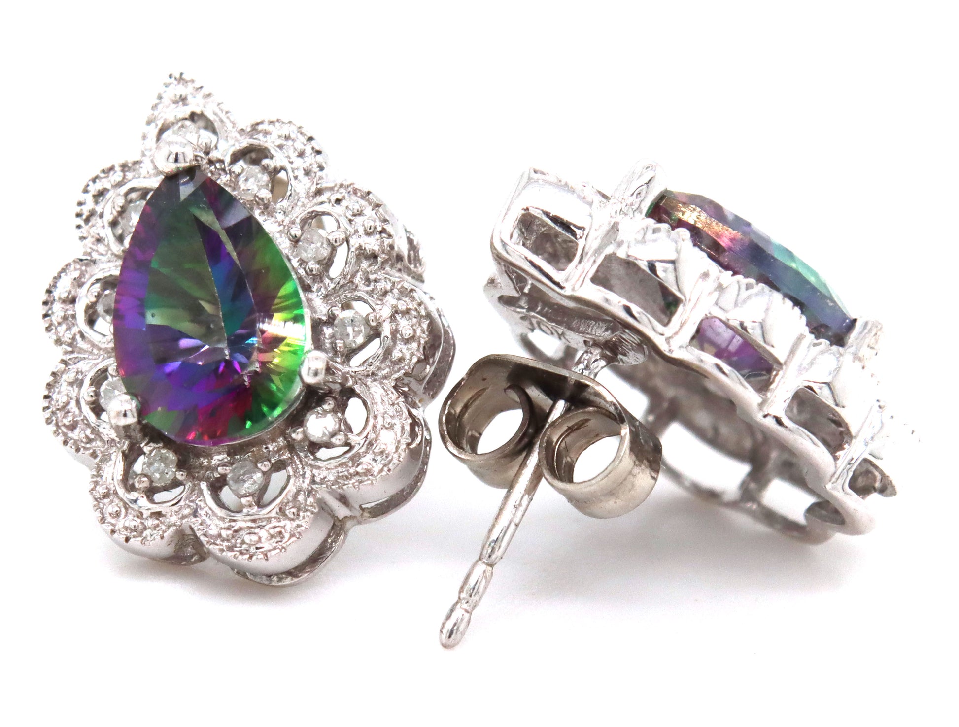 10kt White gold Mystic topaz earrings