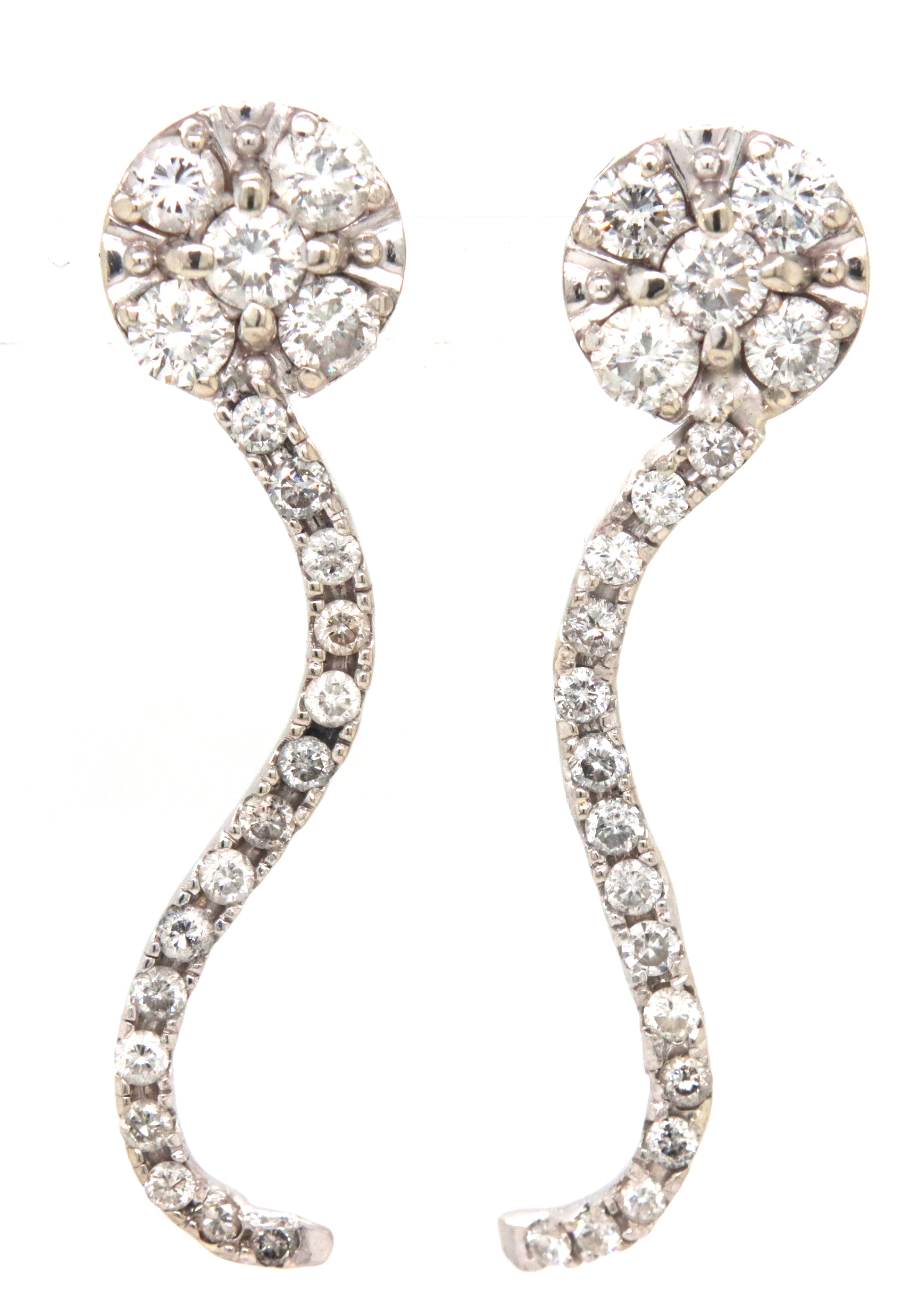 14kt White gold 2ctw diamond cluster swirl post earrings